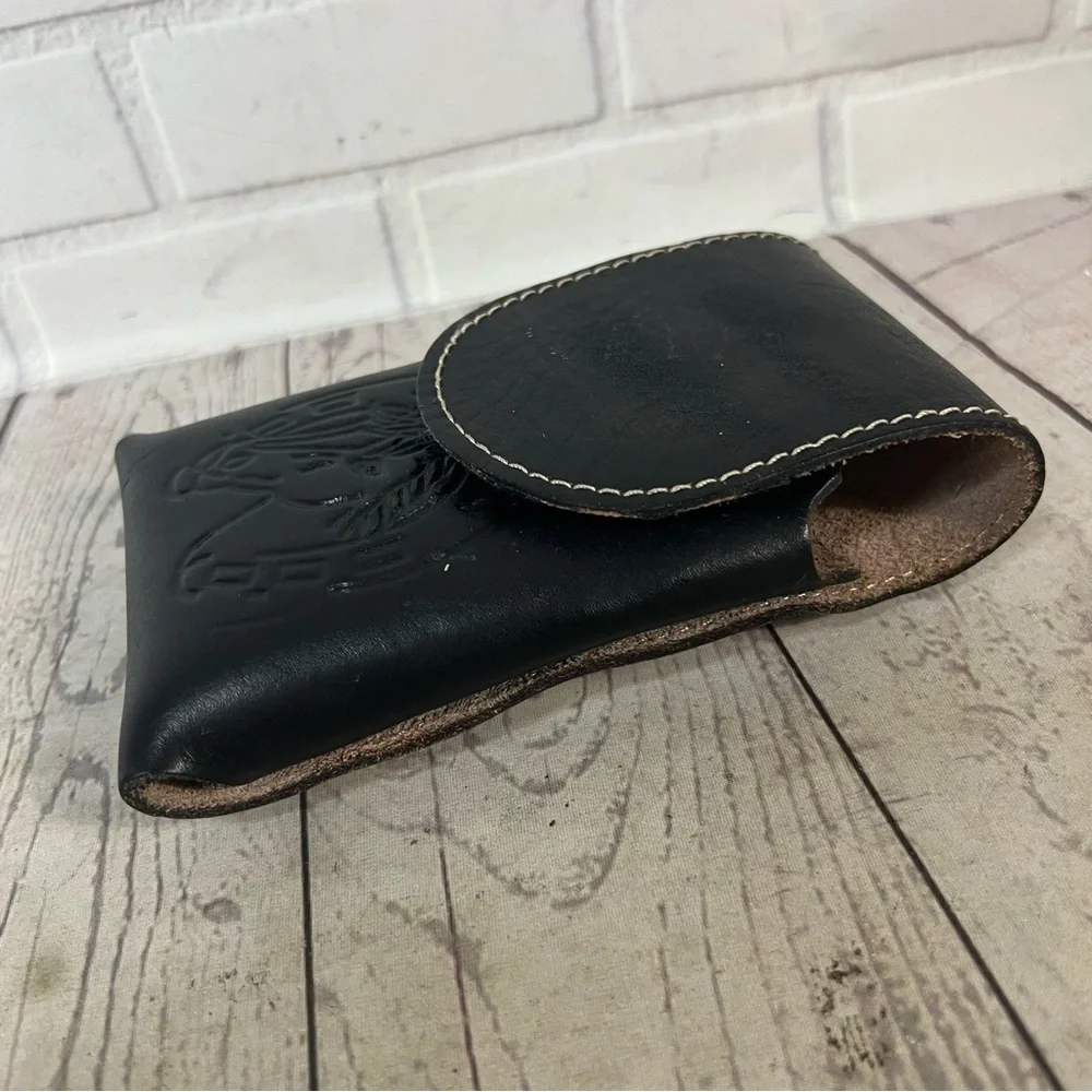 Black Leather Horse Horseshoe Belt Cell Phone Case Holder